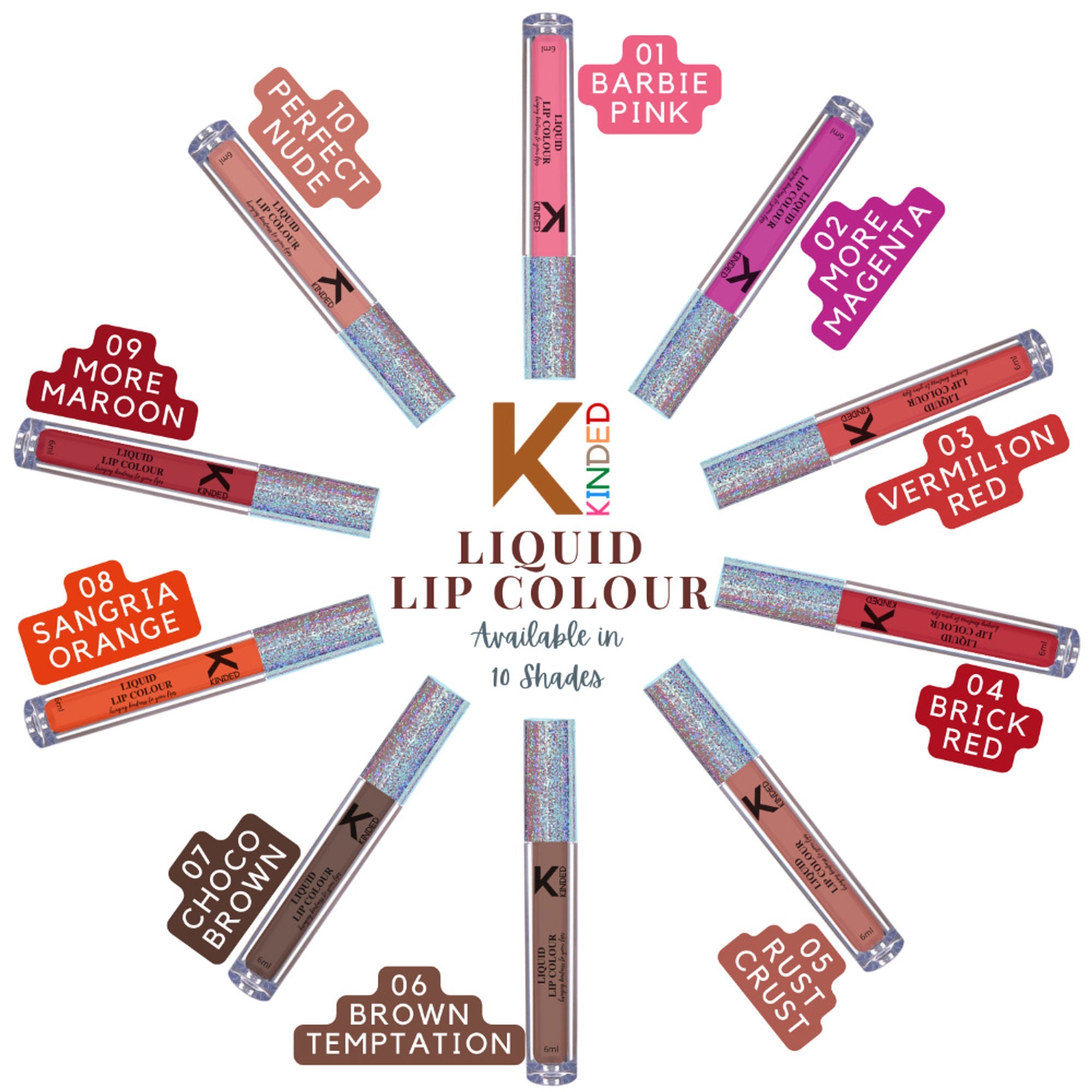 KINDED Liquid Lip Colour Lipstick Lip Gloss - 07 Choco Brown