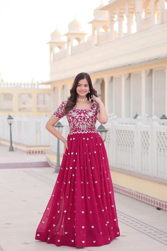 Aastha Pink Faux Blooming with Gown Embroidery Sequins Embroidered work