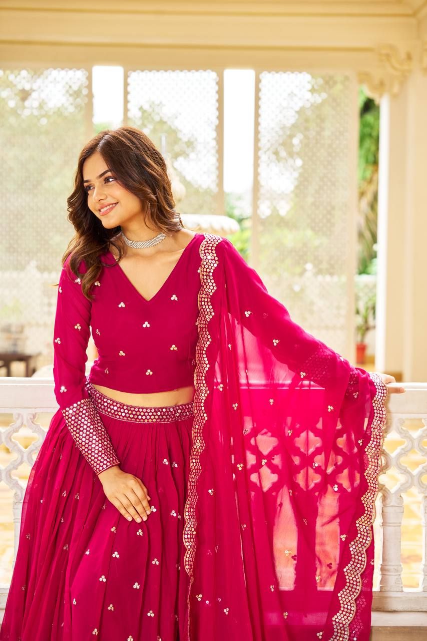 Aastha fashion Magenta Faux Georgette lehanga blouse fabric Glamorous Festival Lehenga Choli Lehenga Collection