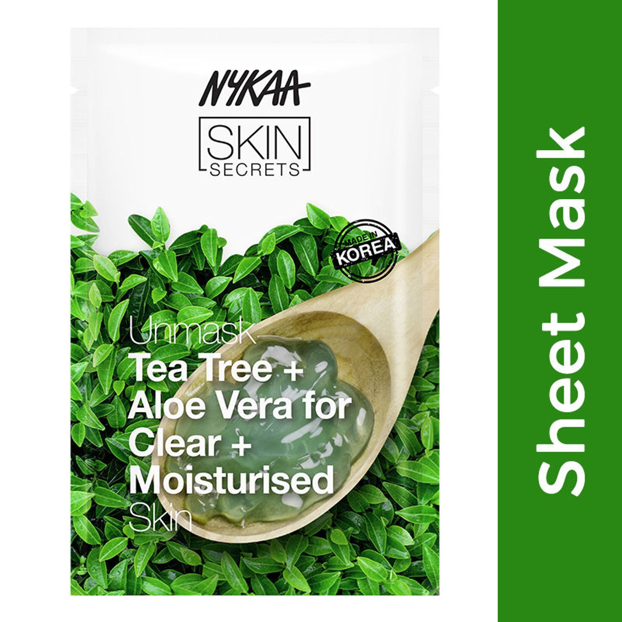 Nykaa Green Tea + Aloe Vera Sheet Mask For Hydrated Skin - Formulated in Korea - For All Skin Types - Tea Tree + Aloe Vera