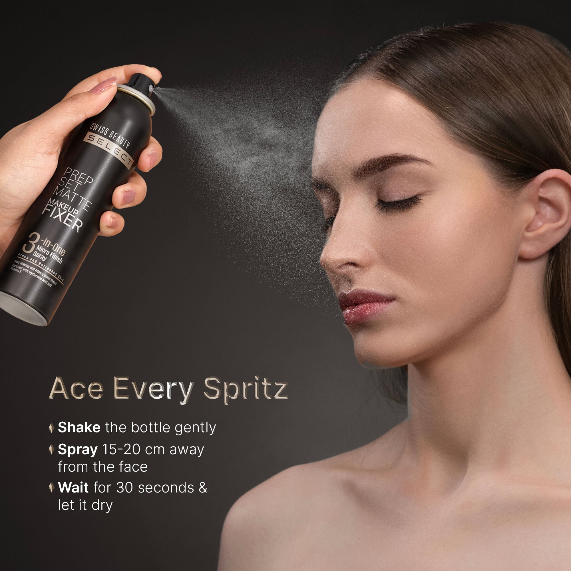 Swiss Beauty Select Prep Set Matte 3 In 1 Micro Finish Spray Enriched With Hyaluronic Acid and Vitamin E