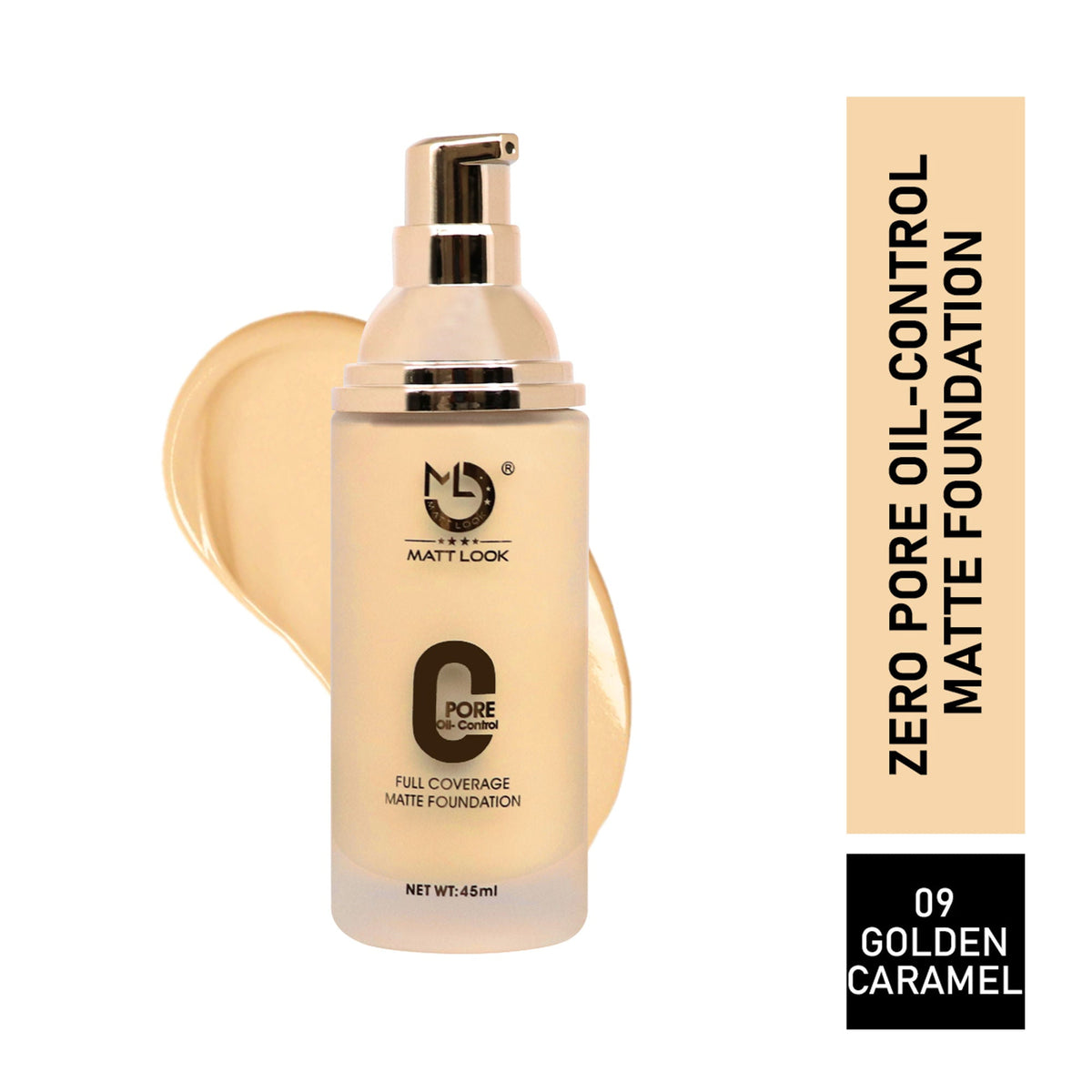 Matt Look Zero Pore Oil Control Full Coverage Matte Foundation - Golden Caramel