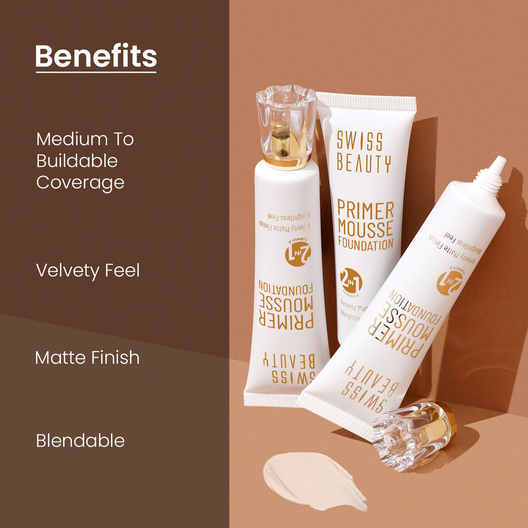 Swiss Beauty Primer Mousse Foundation - 10 Caramel Roast