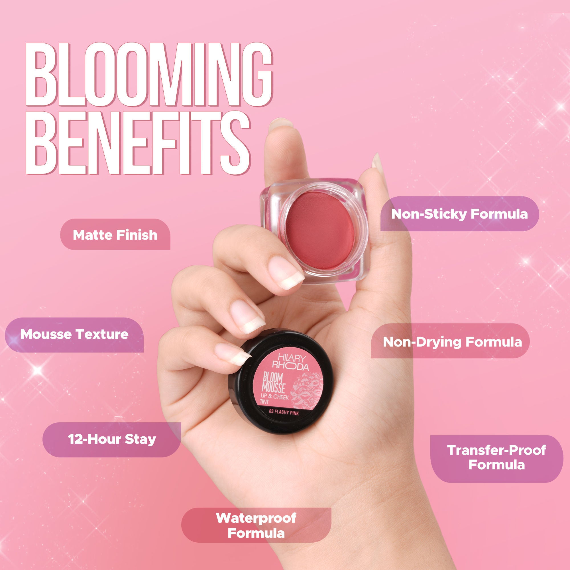 Hilary Rhoda Bloom Mousse Waterproof Lip N Cheek Tint - Flashy Pink 03