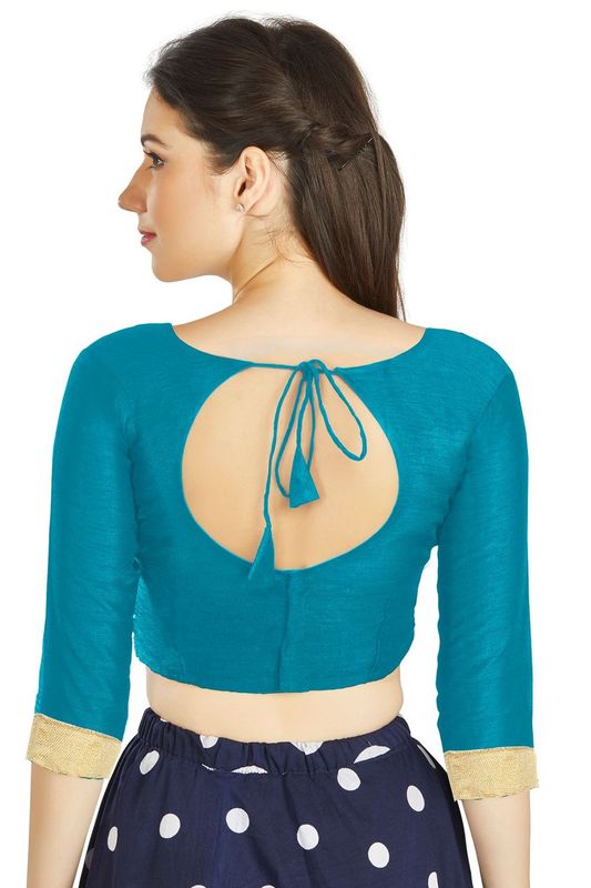 Aastha fashion Aqa Art Silk Blouse Fabric Sleeve Button Design Blouse work - Prithvi Mart