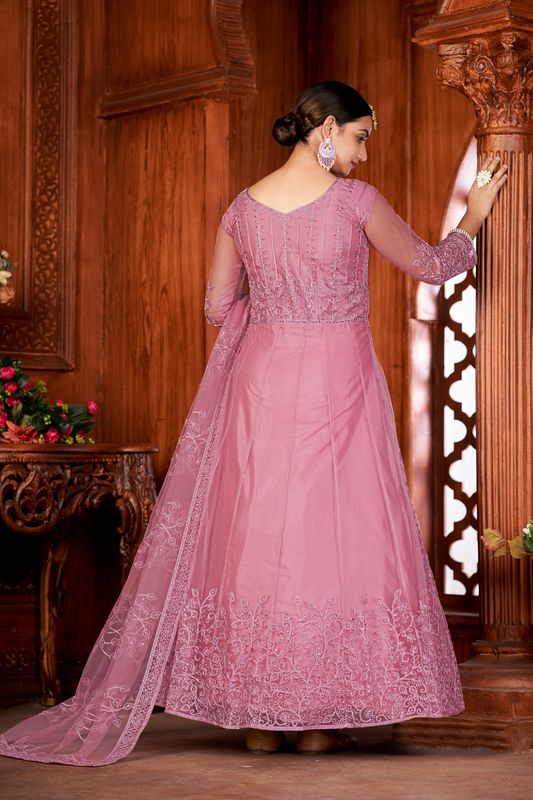 Aastha Pink Dupatta with Net top fabric Crepe Bottom fabric
