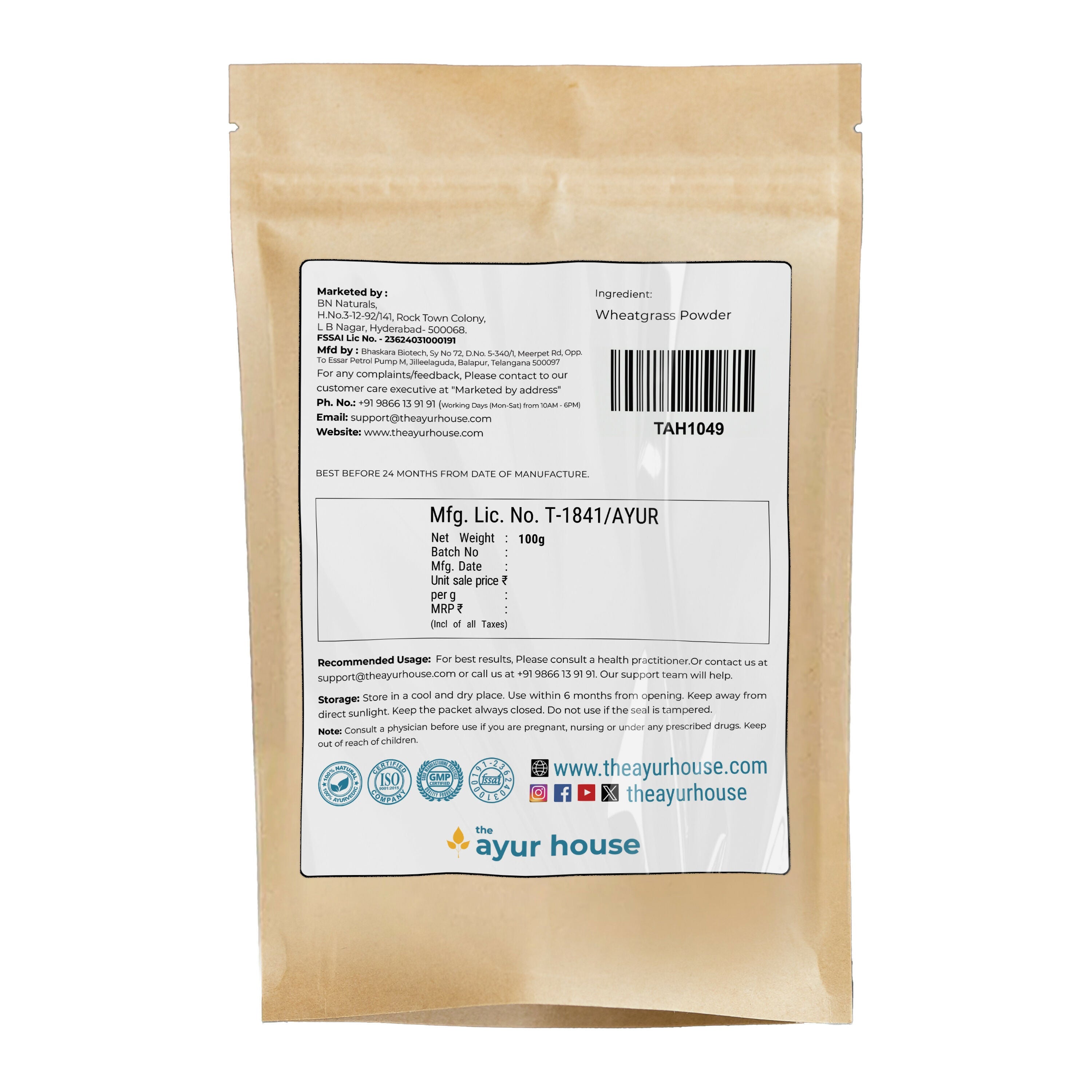 The Ayur House Wheatgrass Powder