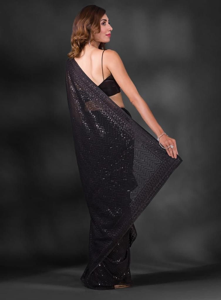 Aastha Black Heavy Georgette Fabric Beautiful Sequence embroidery work