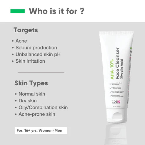 COSIQ Glycolic Acid Face Cleanser AHA-10%, 100ml