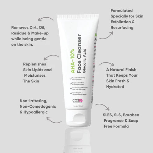 COSIQ Glycolic Acid Face Cleanser AHA-10%, 100ml