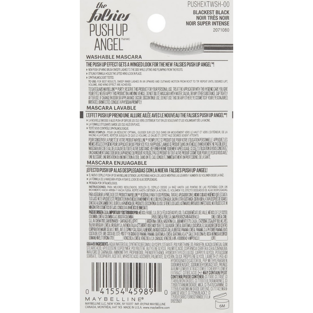 Maybelline New York The Falsies Push Up Angel Washable Mascara - Blackest Black