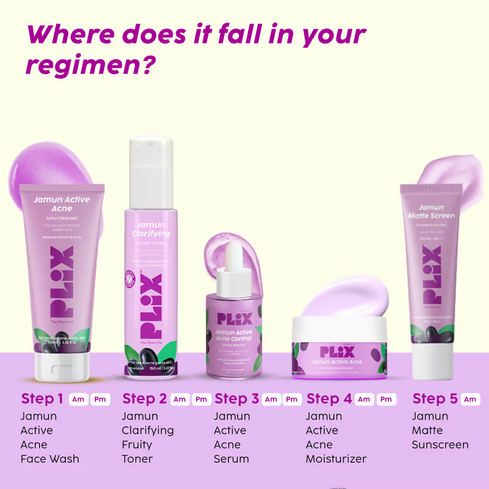 PLIX The Plant Fix - Jamun Active Acne Regime With Cleanser & Toner To Unclog Pores & Reduce Acne