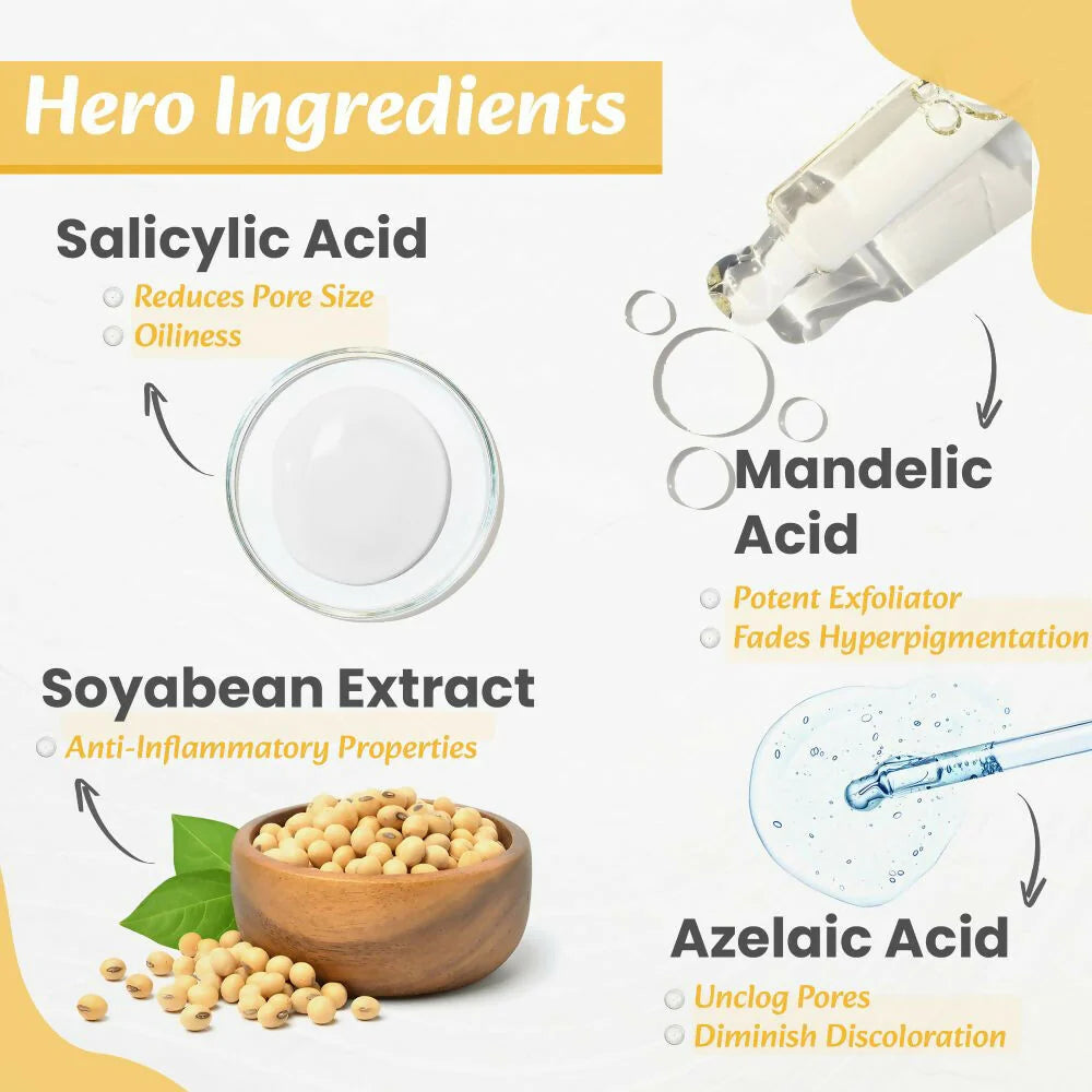 WildOak Anti Acne & Oil Control Face Serum | 3X Power of 2% Salicylic Mandelic & Azelaic Acid | Acne Buster | Anti-Acne Pore Cleansing & Skin Exfoliation | Face Serum for Men & Women | 30ml