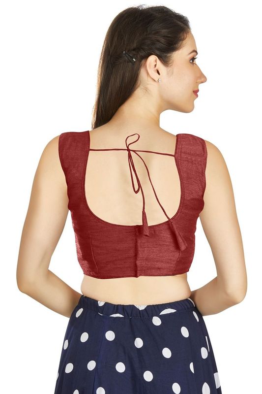 Aastha fashion Maroon Art Silk Pleated Boat Neck Blouse Work Plain