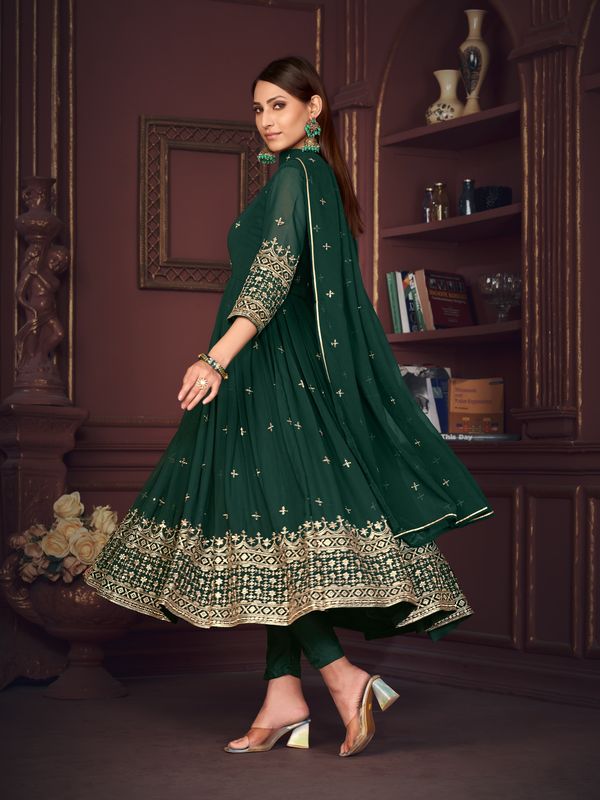 Aastha Green with Net top fabric Santoon Net Bottom fabric