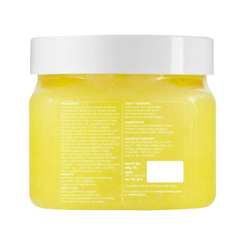 WildOak Candid Lemon Shea Butter Sugar Scrub | 300gm | With Niacinamide, Vegan Collagen & Peptides | Tan Removal & Smooth Skin | Removes Dead Skin | Ultra Hydrating, Exfoliating & Moisturising Sugar Body Scrub