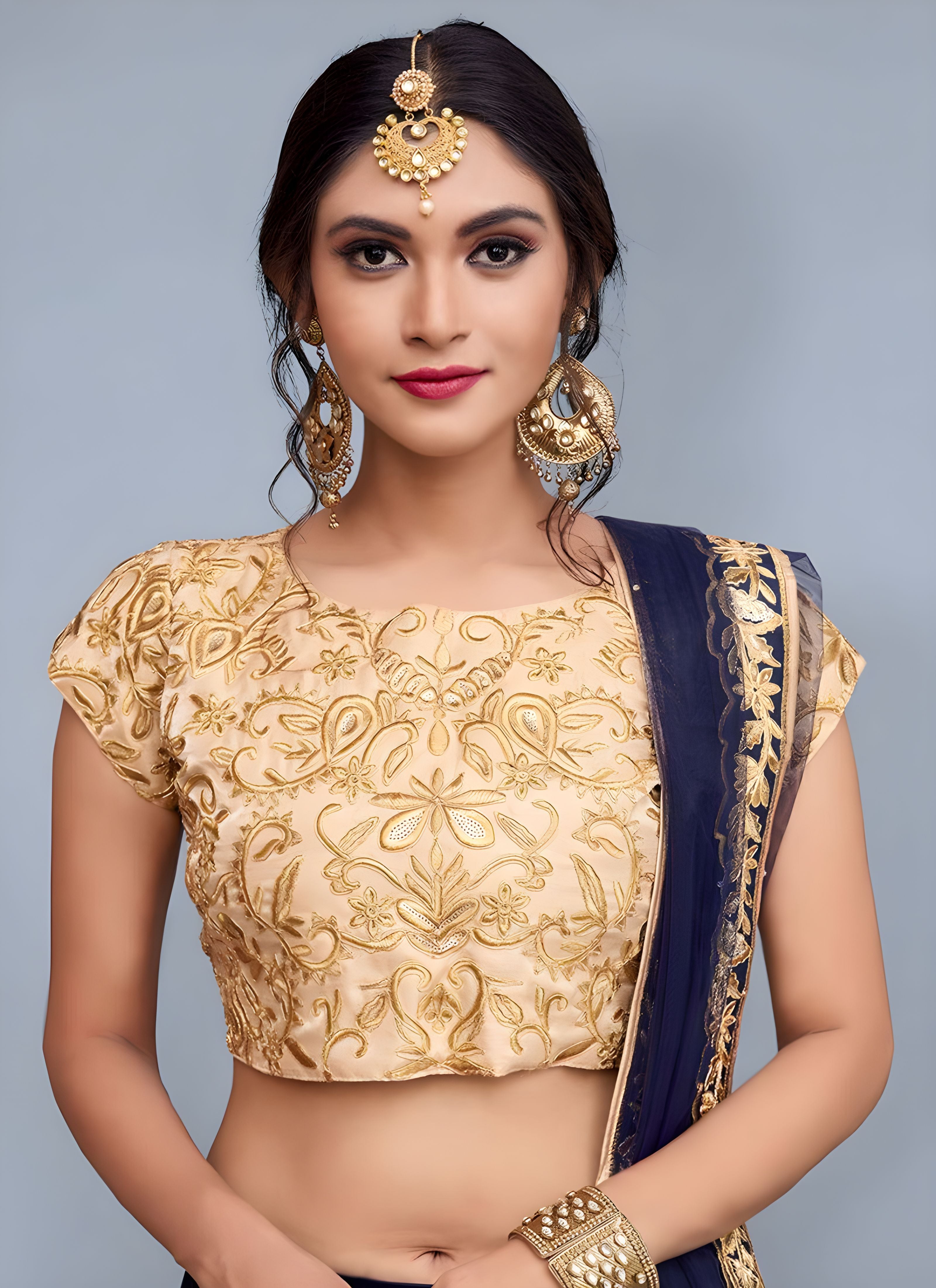 Aastha fashion blue semi velvet silk lehanga blouse fabric embroidery work