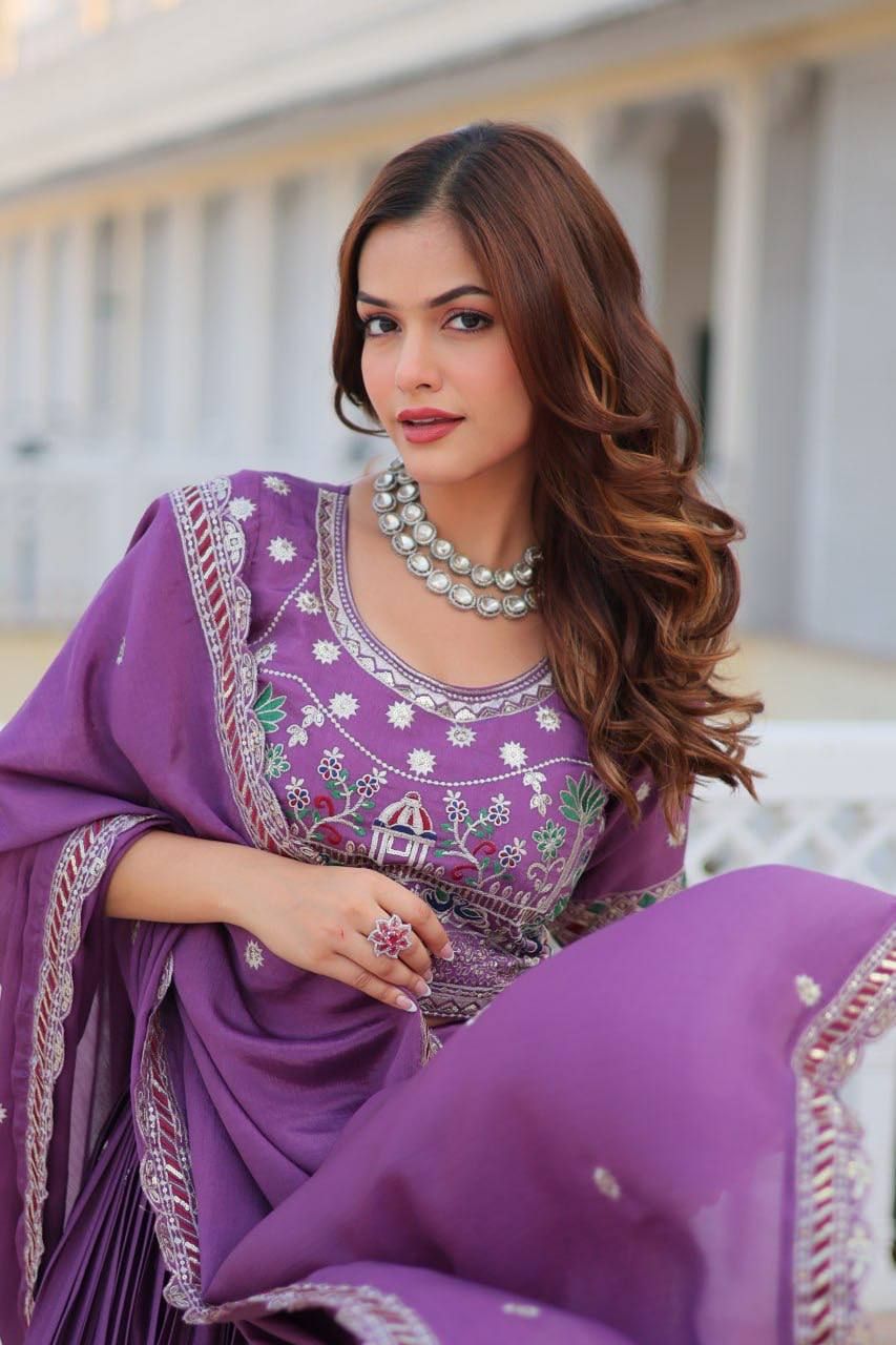 Aastha fashion purple pure Chinon lehanga blouse Heavy embroidery Thared Work