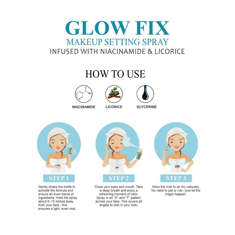 Love Earth Makeup Setting Spray Glow Fix, Infused With Niacinamide & Licorice