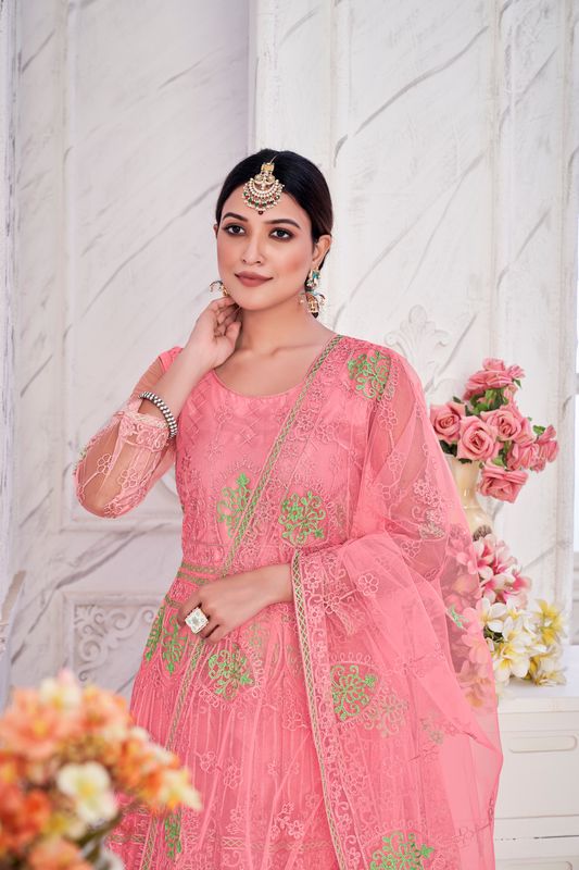 Aastha Pink Dupatta with Net top fabric Crepe Bottom fabric
