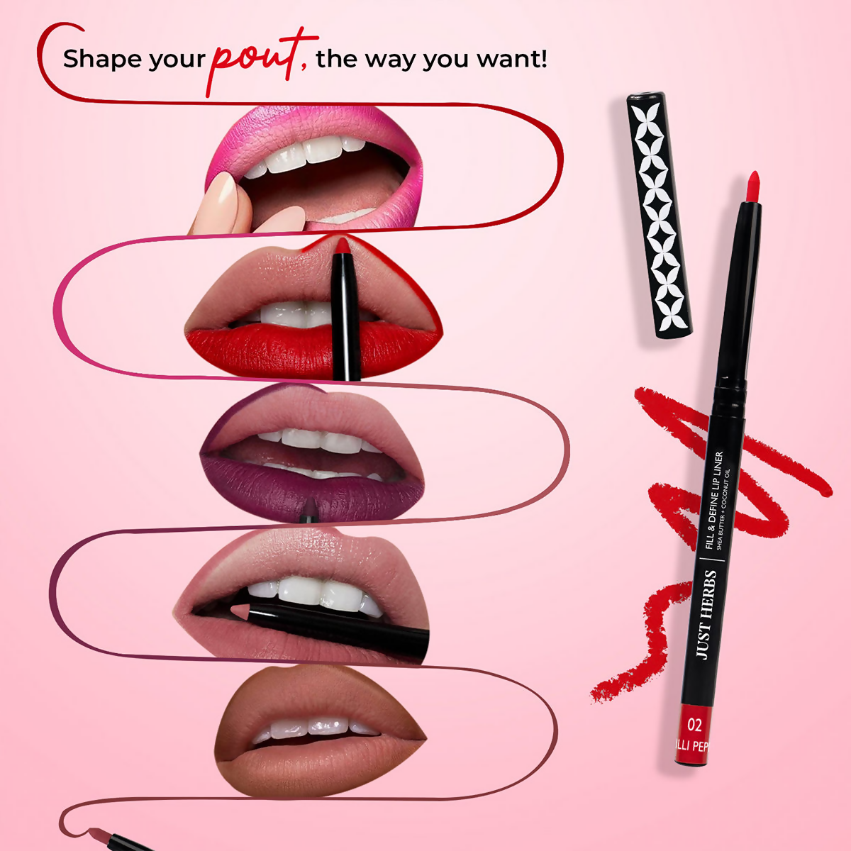 Just Herbs Fill & Define Lip Liner - Fiery Pink
