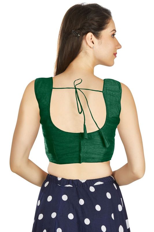 Aastha fashion Green Art Silk Pleated Boat Neck Blouse Work Plain