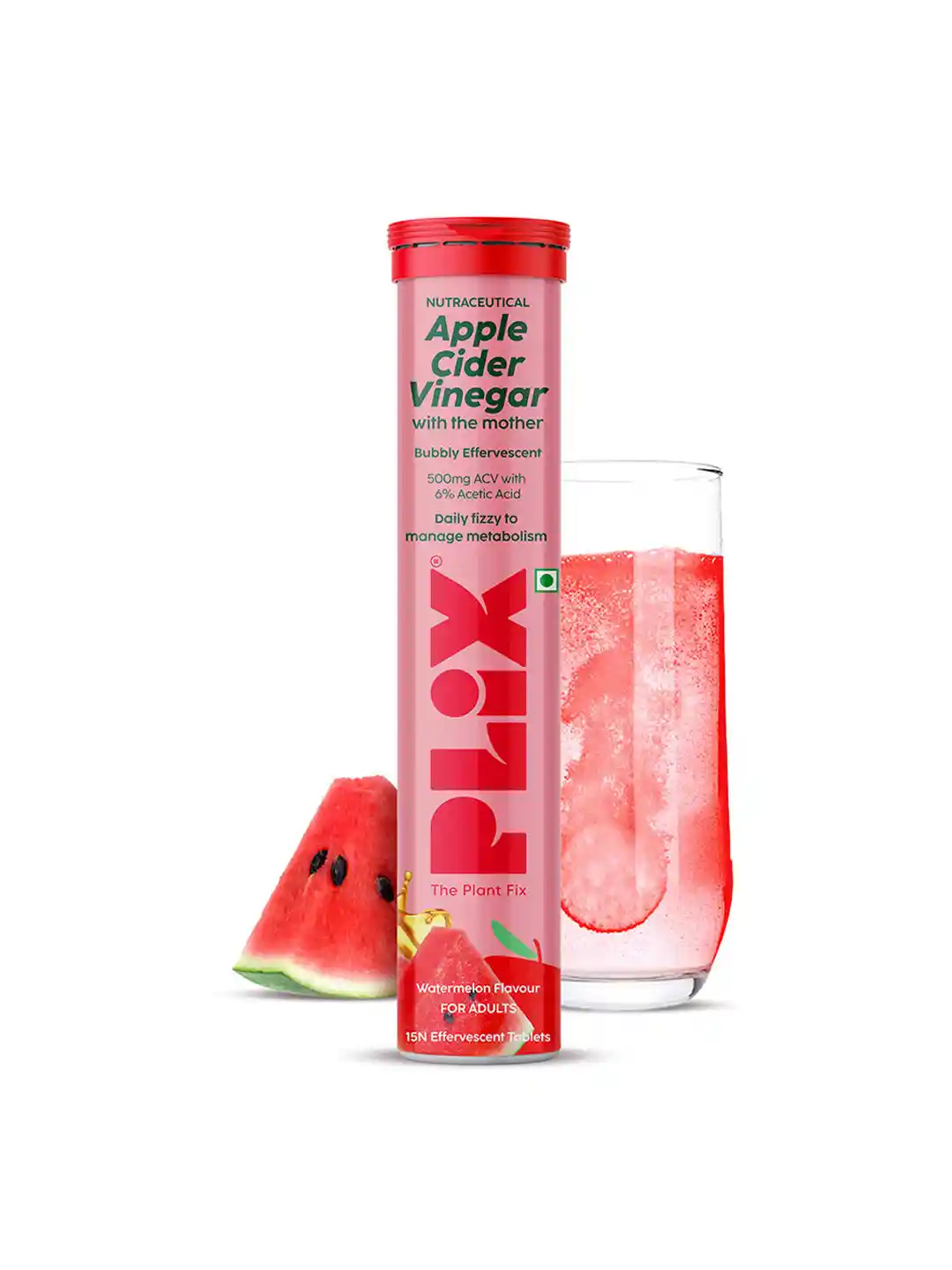 PLIX The Plant Fix Apple Cider Vinegar Effervescent Tablet with Mother - Juicy Watermelon