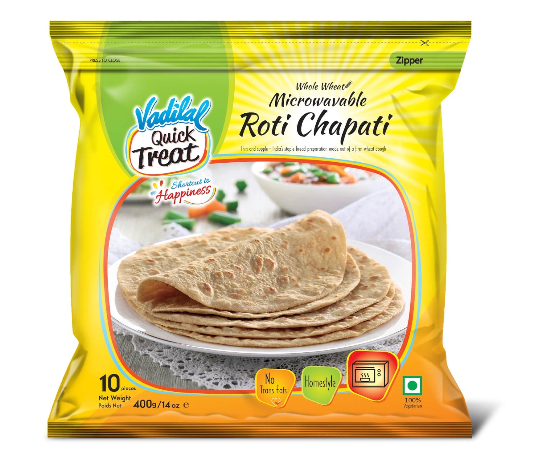 Vadilal Whole Wheat Roti Chapati (Microwavable) 400g (10 pcs)
