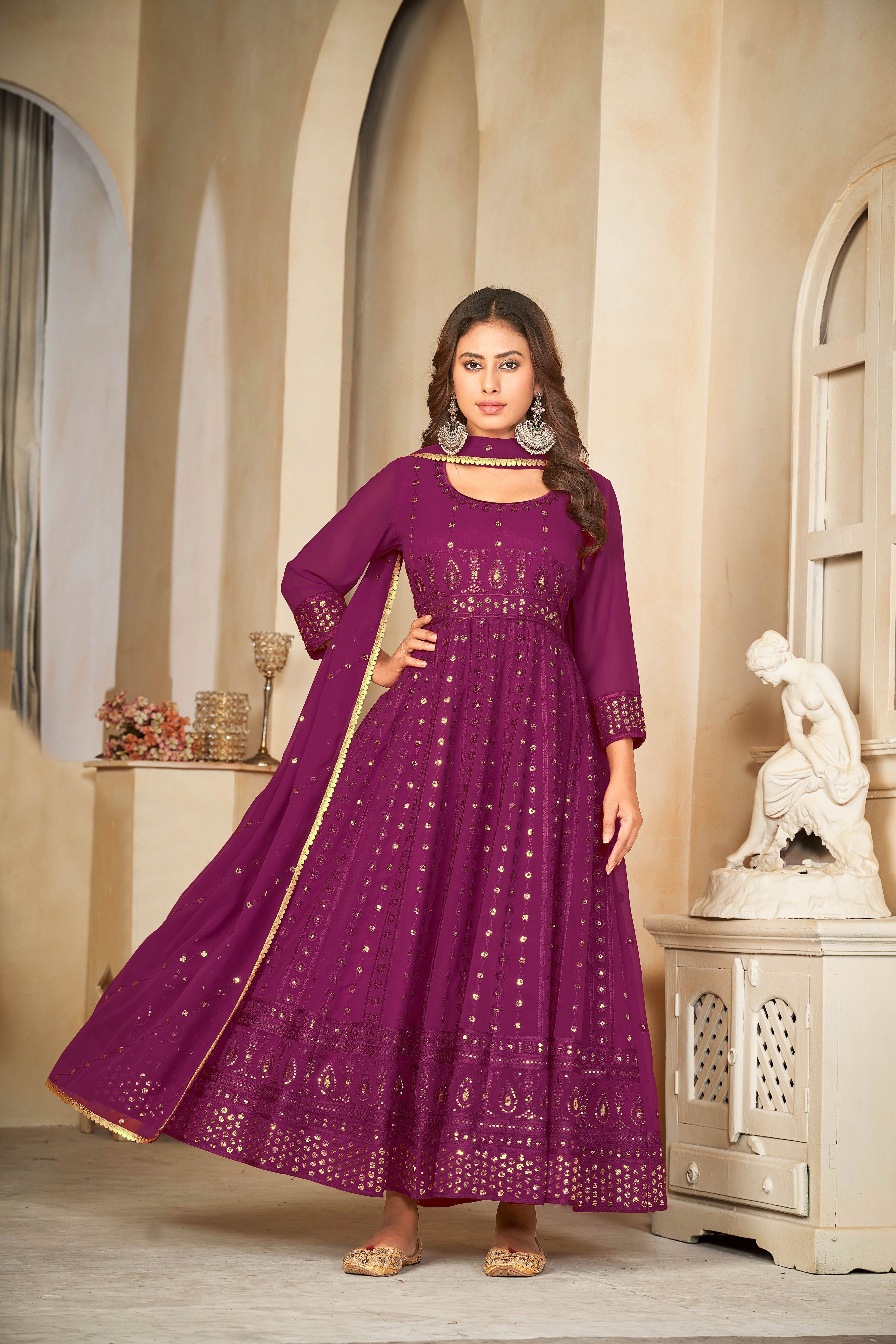 Aastha Purple Dupatta with Net top fabric Georgette Crepe Bottom fabric