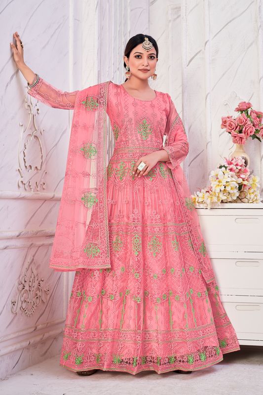 Aastha Pink Dupatta with Net top fabric Crepe Bottom fabric