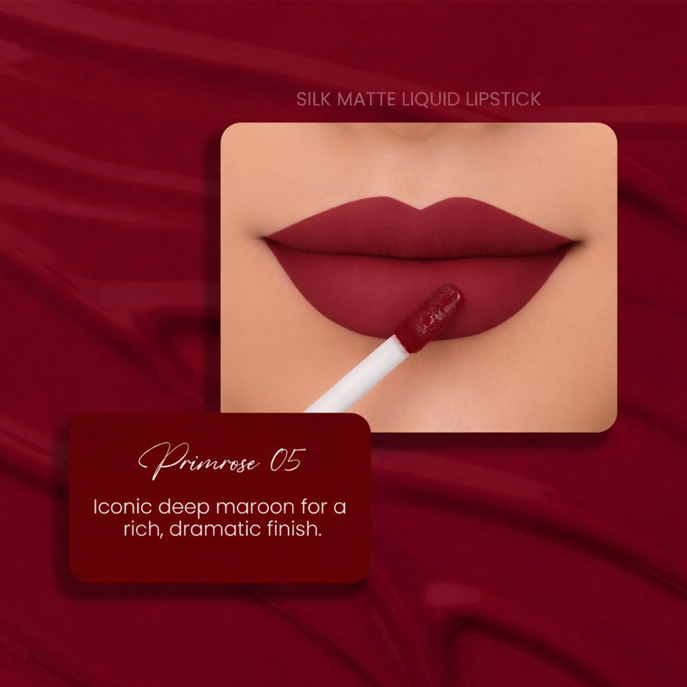 Parul Garg Beauty Silk Matte Liquid Lipstick, Long Lasting & Transfer-Proof - Primrose, Deep Maroon