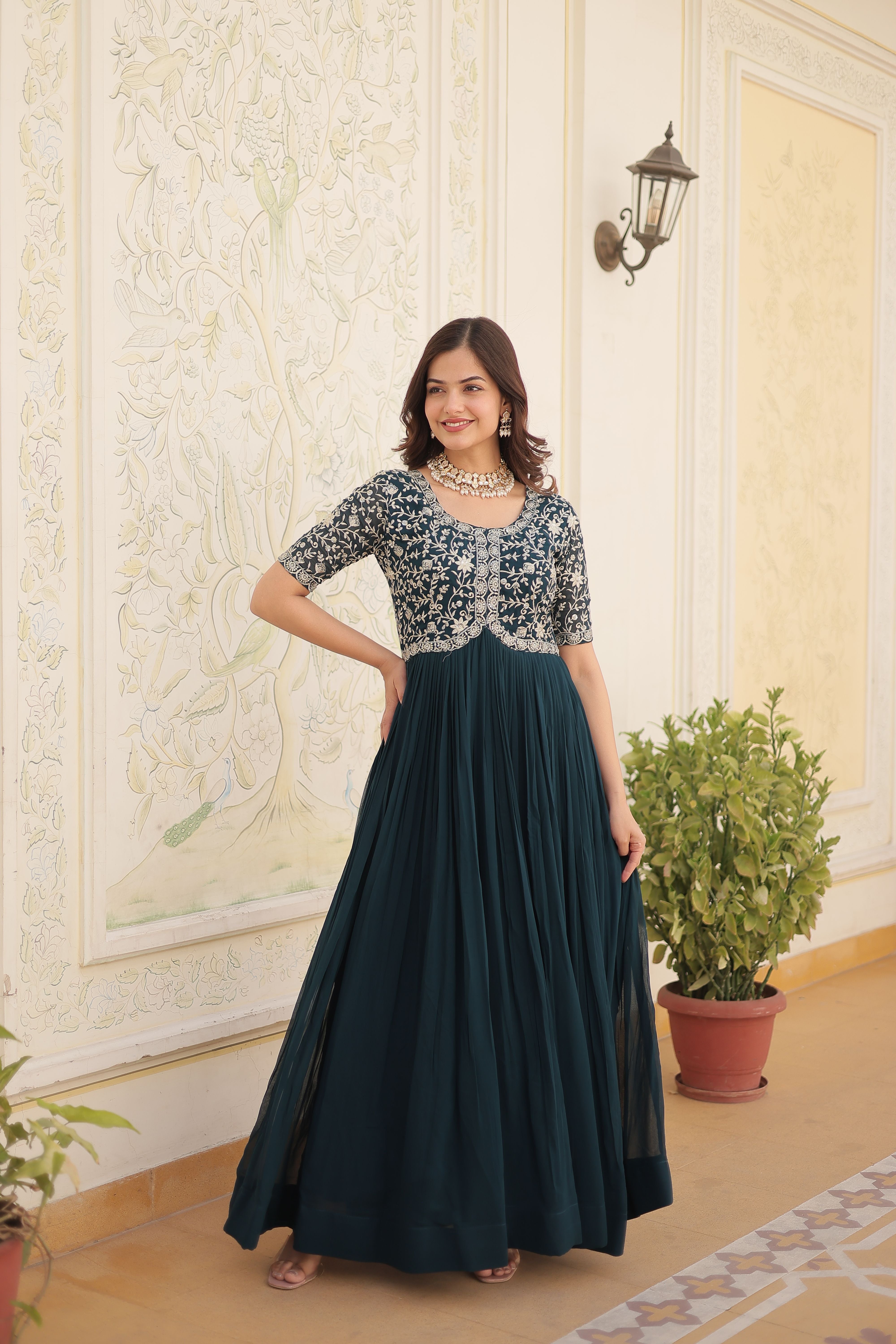 Aastha Rama Faux Blooming with Gown fabric Embroidery Zari Sequins-work