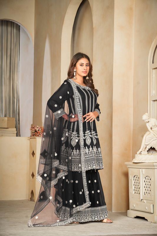 Aastha Black with Net top fabric Santoon Net Bottom fabric