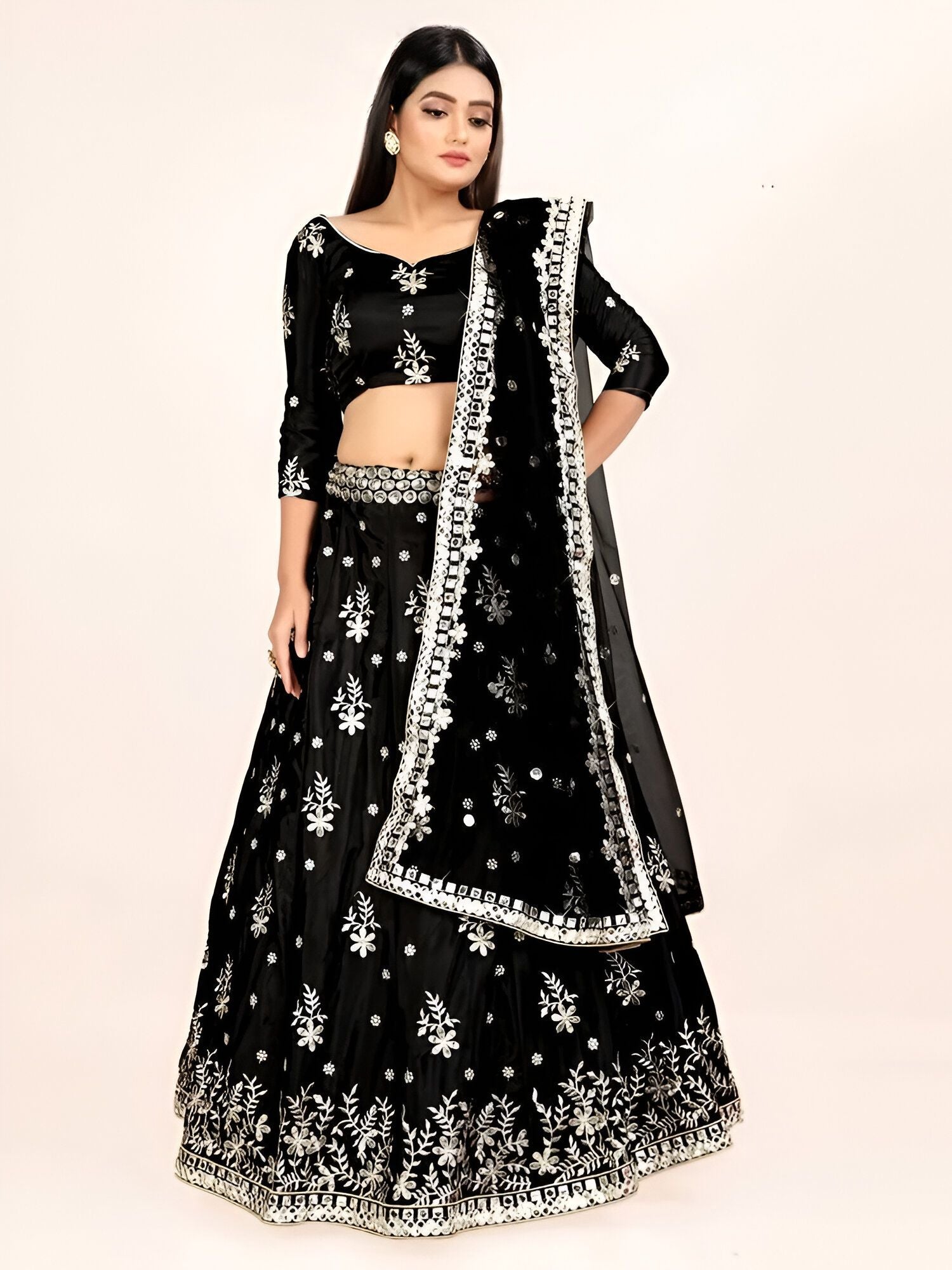 Aastha fashion off black Lehenga Choli with faux georgette blouse fabric