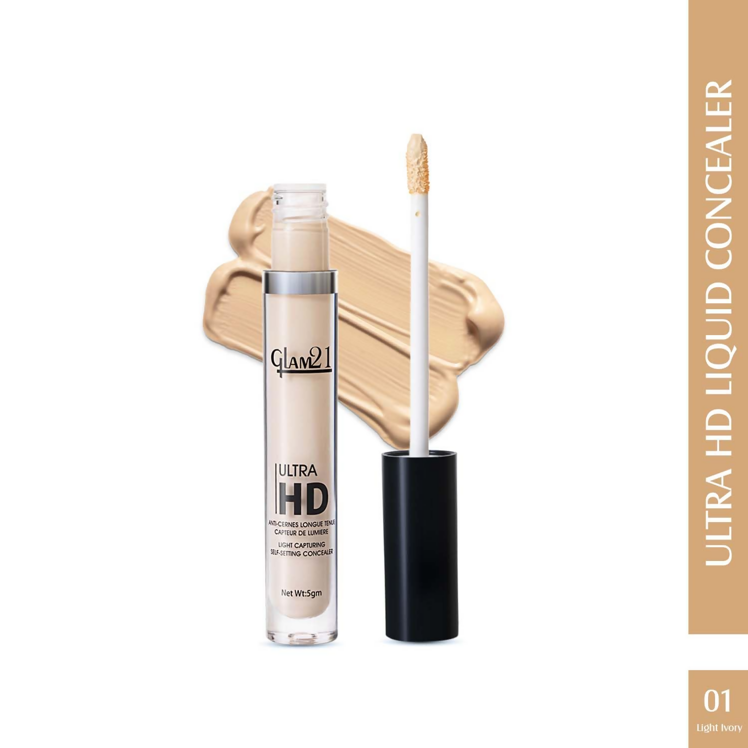 Glam21 Ultra HD Liquid Concealer for HD Finish - Light Ivory