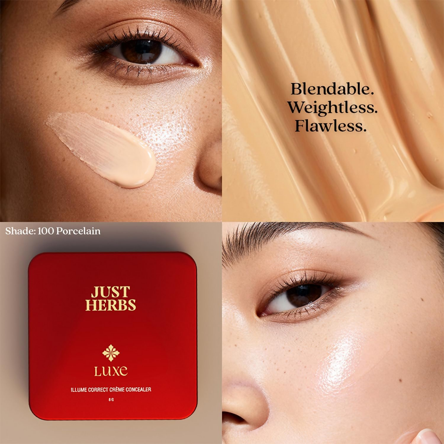 Just Herbs Luxe Illume Correct Créme Concealer Covers Dark Circles (100 Porcelain)