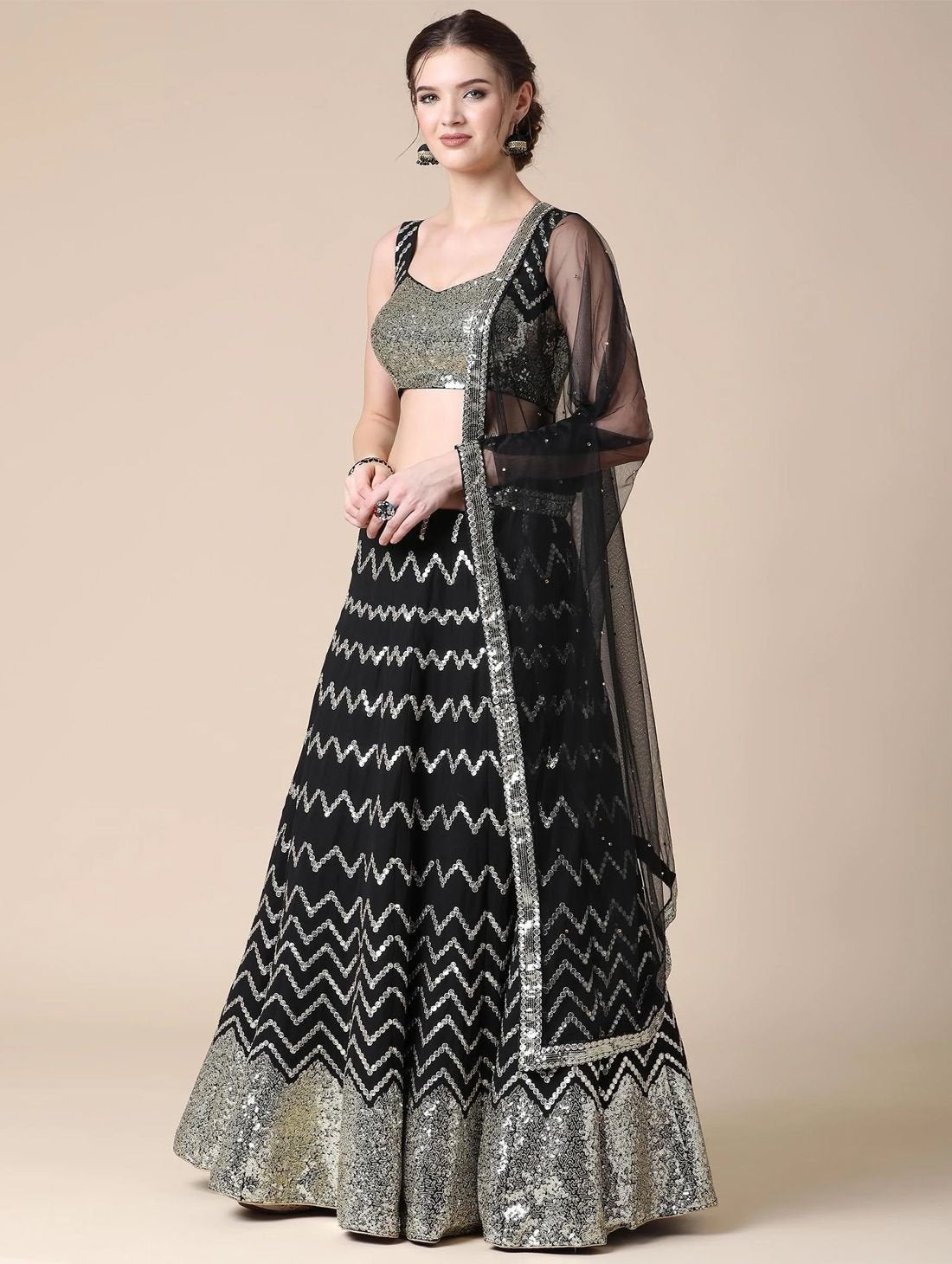 Aastha fashion Black Georgette lehanga blouse Embroidered work - Prithvi Mart
