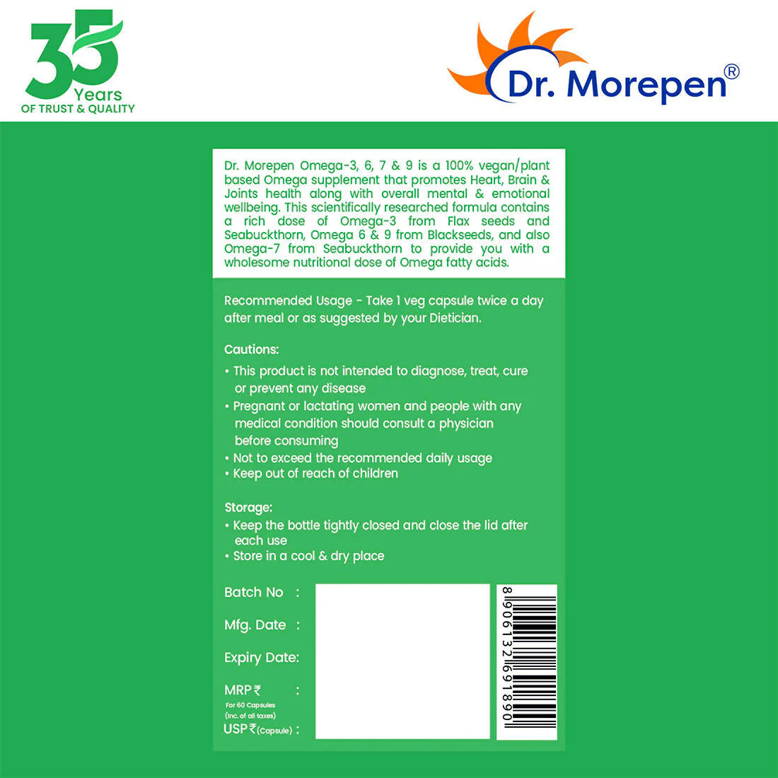 Dr. Morepen Veg-Omega Veg Capsules -Pack of 1 - 60 caps