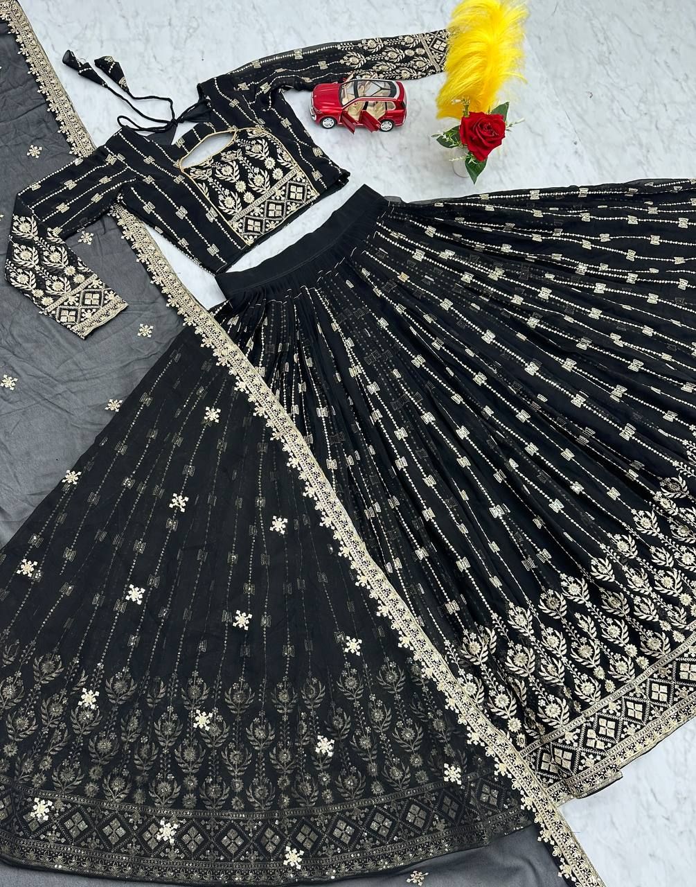Aastha fashion Black Heavy Fox Georgette lehanga blouse fabric Embroidery Sequence Work