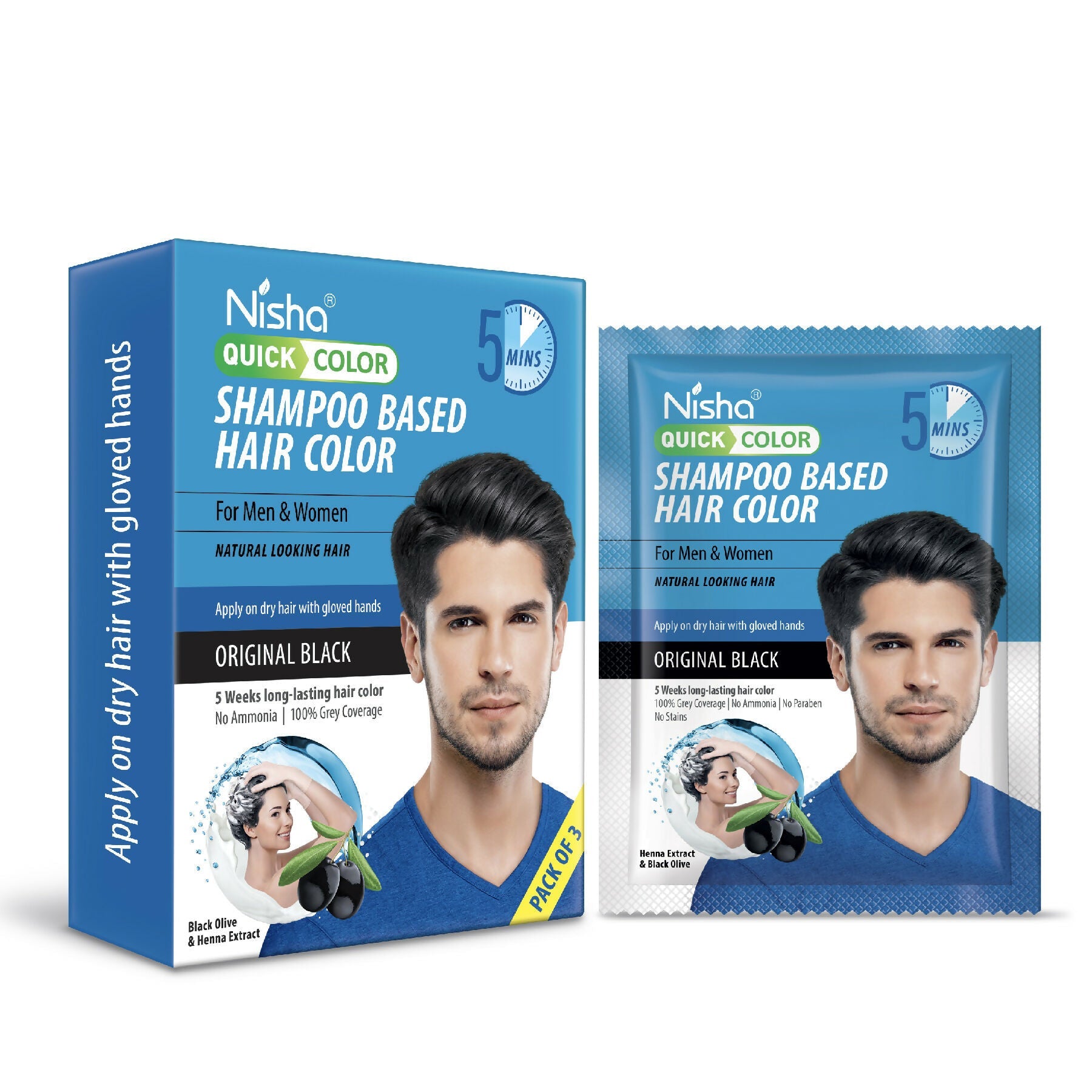 Nisha Quick Color Shampoo Hair Color-Original Black
