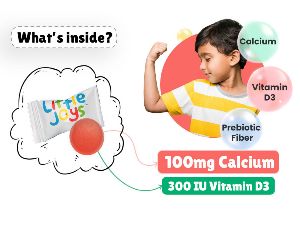 Little Joys Calcium & Vitamin D Gummies For Kids (2+ years) With Strawberry Flavour
