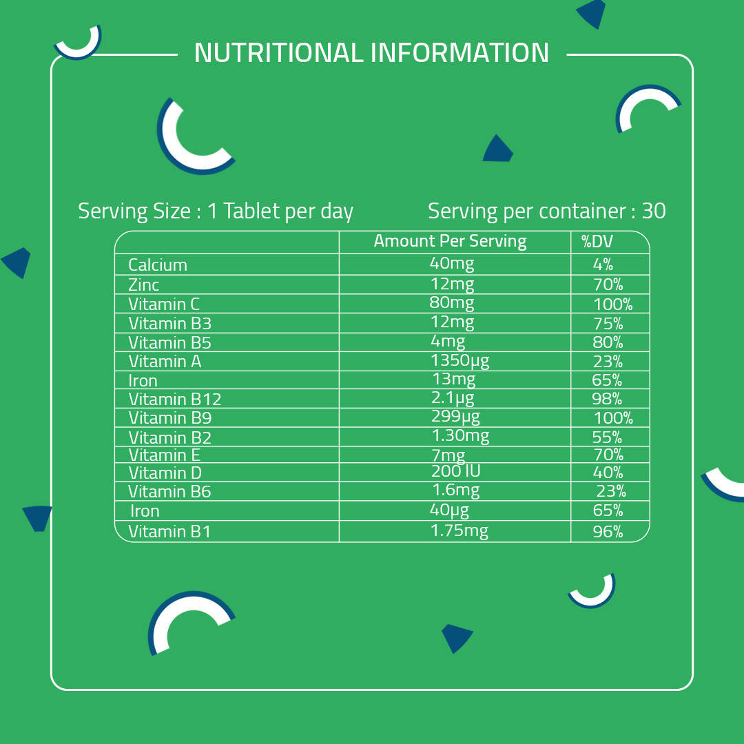 Laurik Multivitamin Supplements For Women | Vitamin A, C, D ,E With B Vitamins, Iron, Zinc And Calcium Tablets