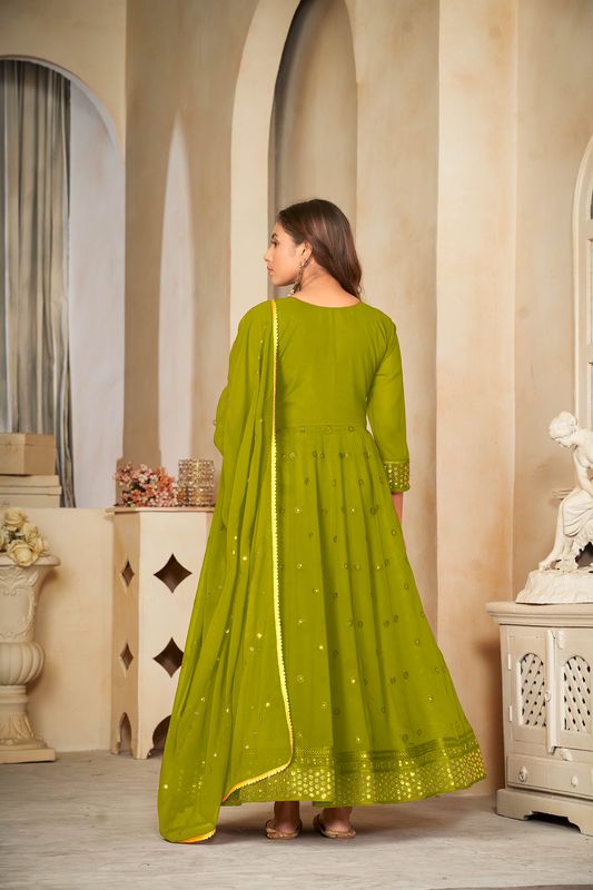 Aastha Light Green Dupatta with Net top fabric Georgette Crepe Bottom fabric