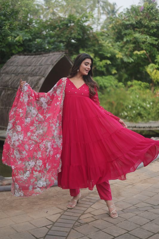 Aastha Pink Faux Bloomin Soft organza with Gown Embroidered Work