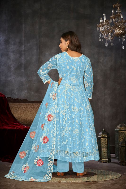 Aastha Sky Blue Dupatta with Net top fabric Crepe Bottom fabric
