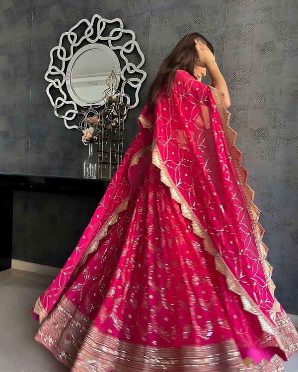 Aastha fashion magenta georgette lehanga blouse fabric embroidery work