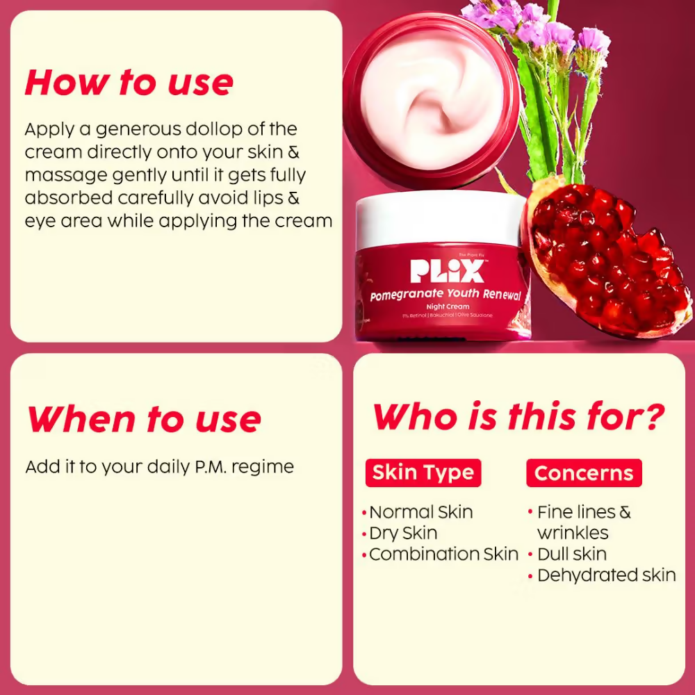 PLIX The Plant Fix 1.20% Retinol & 1% Bakuchi Oil Pomegranate Anti Ageing Night Cream