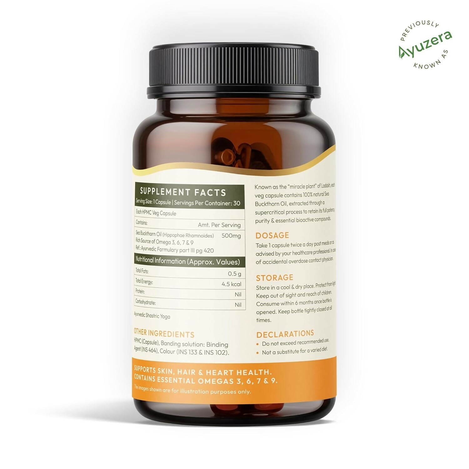 Wellwith Sea Buckthorn Berry Oil Vegan Omega 7 500mg, Softgels Capsules