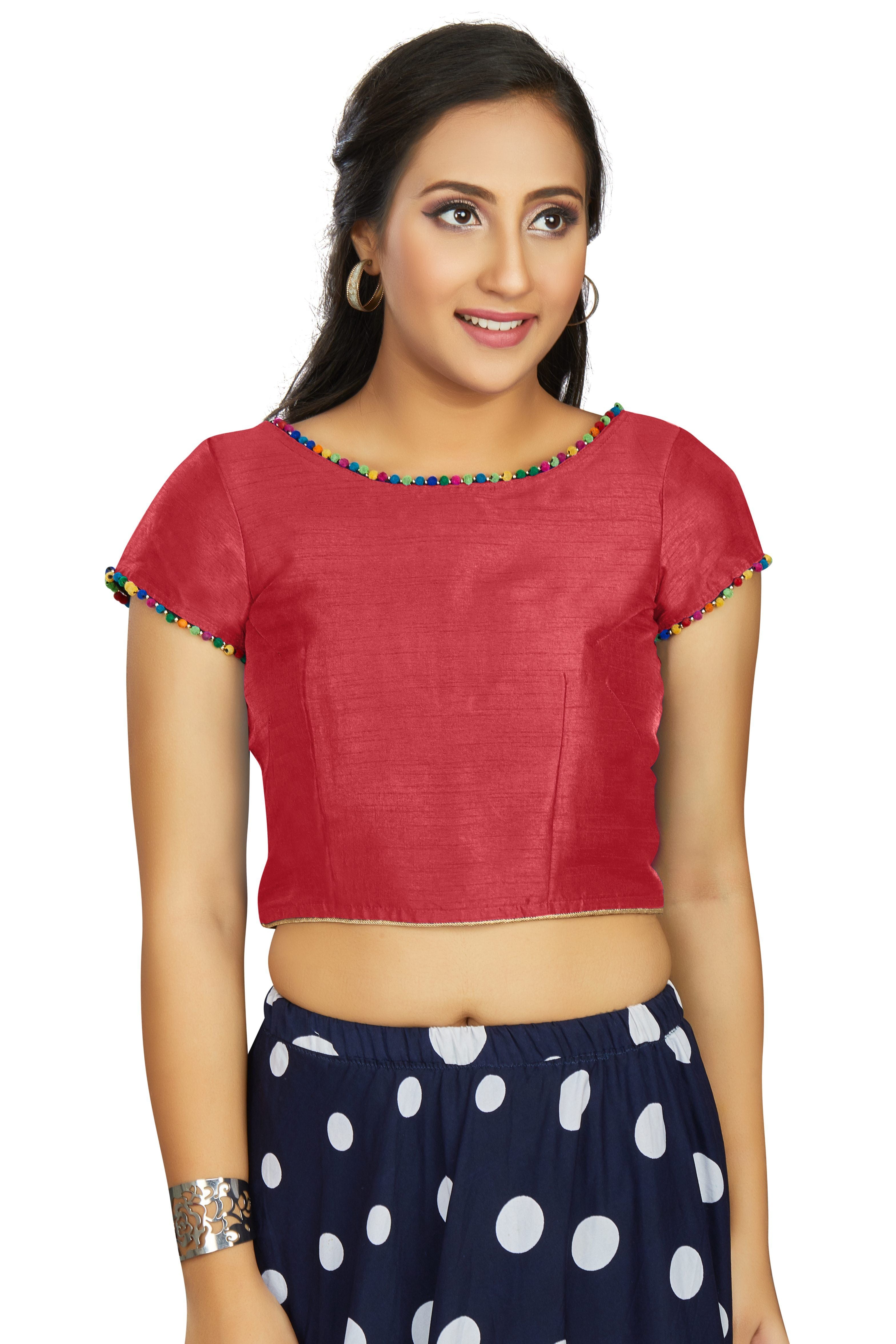 Aastha fashion Gajri Art Slik Boat Neck Blouse Work Plain