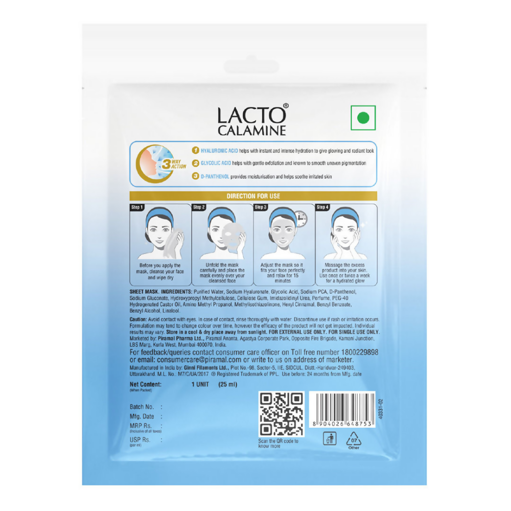 Lacto Calamine Hyaluronic Acid Face Serum Sheet Mask